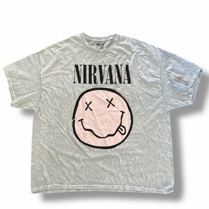 Nirvana Light Grey Dead Happy Face Graphic Crewneck Short Sleeve Tee Size 3X